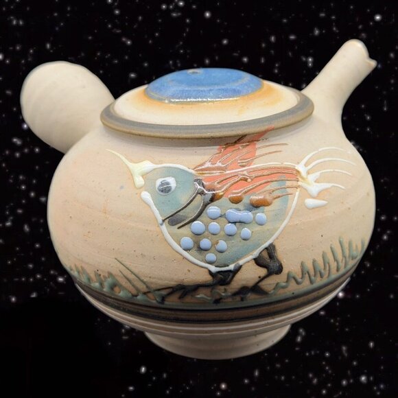 Tonala Talavera Pottery Teapot With Pianted Bird Marked Folk Art Pottery 6”T 4”W - Picture 1 of 16